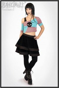 "Skully" bauchfreies Top - flamingo, hellblau-türkis und schwarz